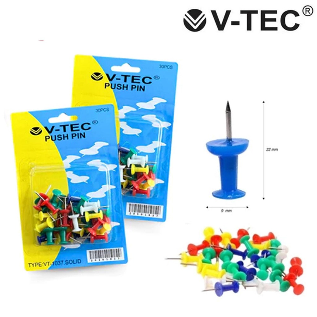 Jual V-TEC PUSH PIN VT-1037.SOLID - Paku Push Pin 30 pcs Type VT-1037 ...