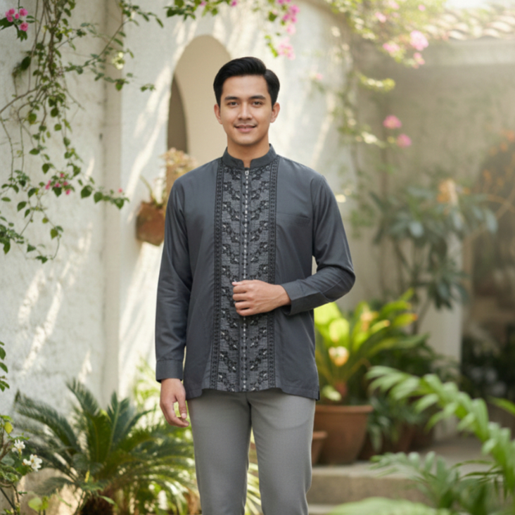 Al qadr Baju Koko Pria Dewasa Lengan panjang Bordir Katun COD