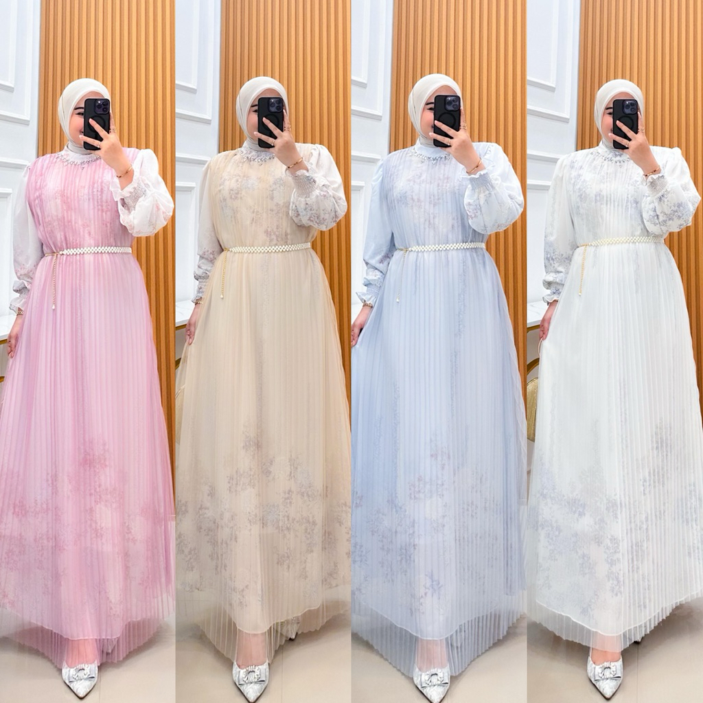 Jual Dress Gamis Lebaran 2026 Free Belt | Tule Mix Cerutty Babydoll ...