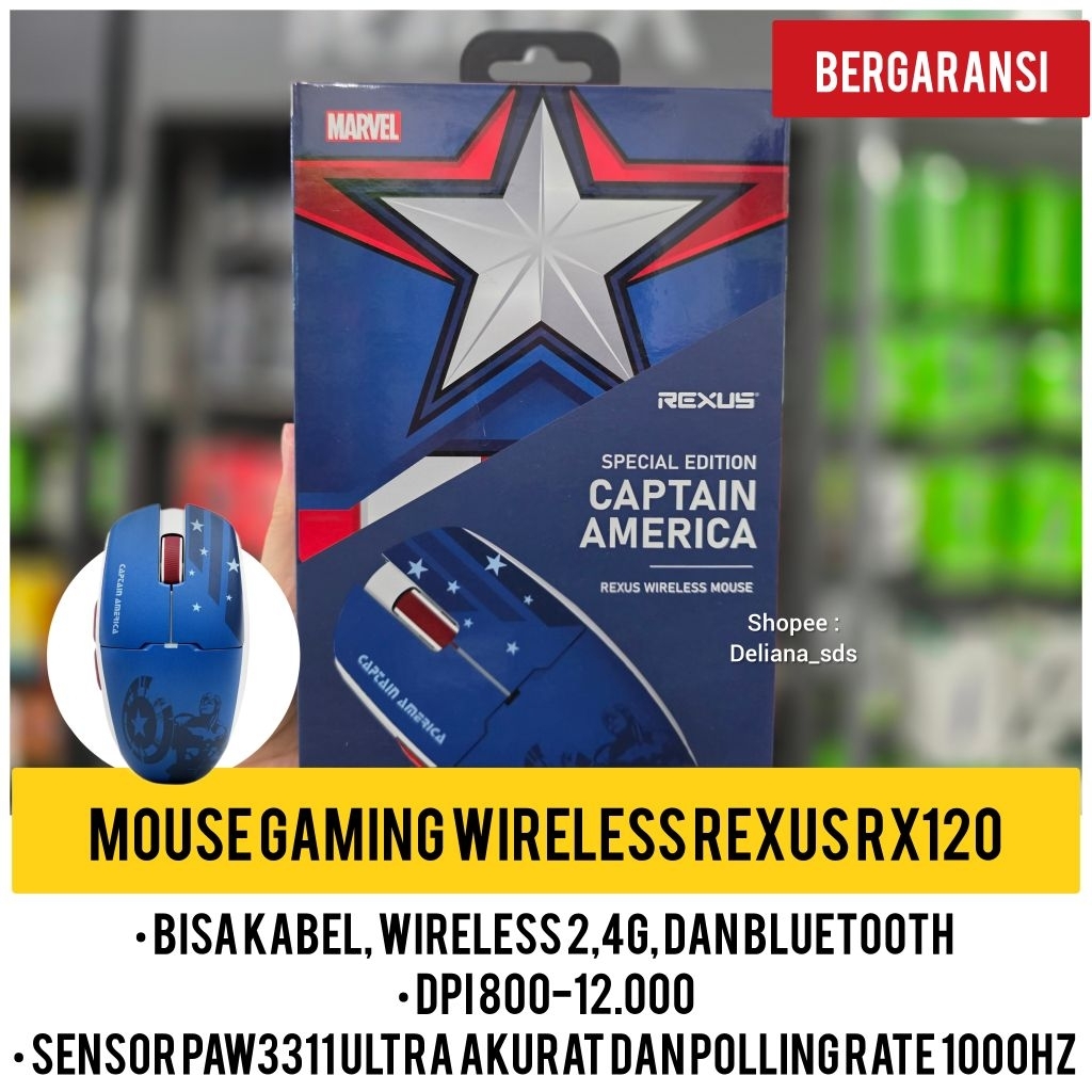 Jual Mouse Gaming Wireless Rexus RX120 Captain America Edition Garansi ...