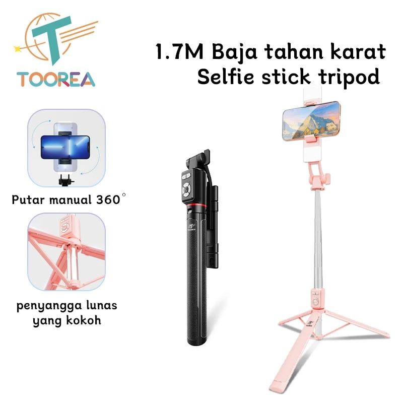 TOOREA 170CM Tongsis Tripod Bluetooth Selfie Stick Dengan Remote Control Bluetooth HP Holder Mini Portabel Tongsis Untuk Vlogging Live - foto 1