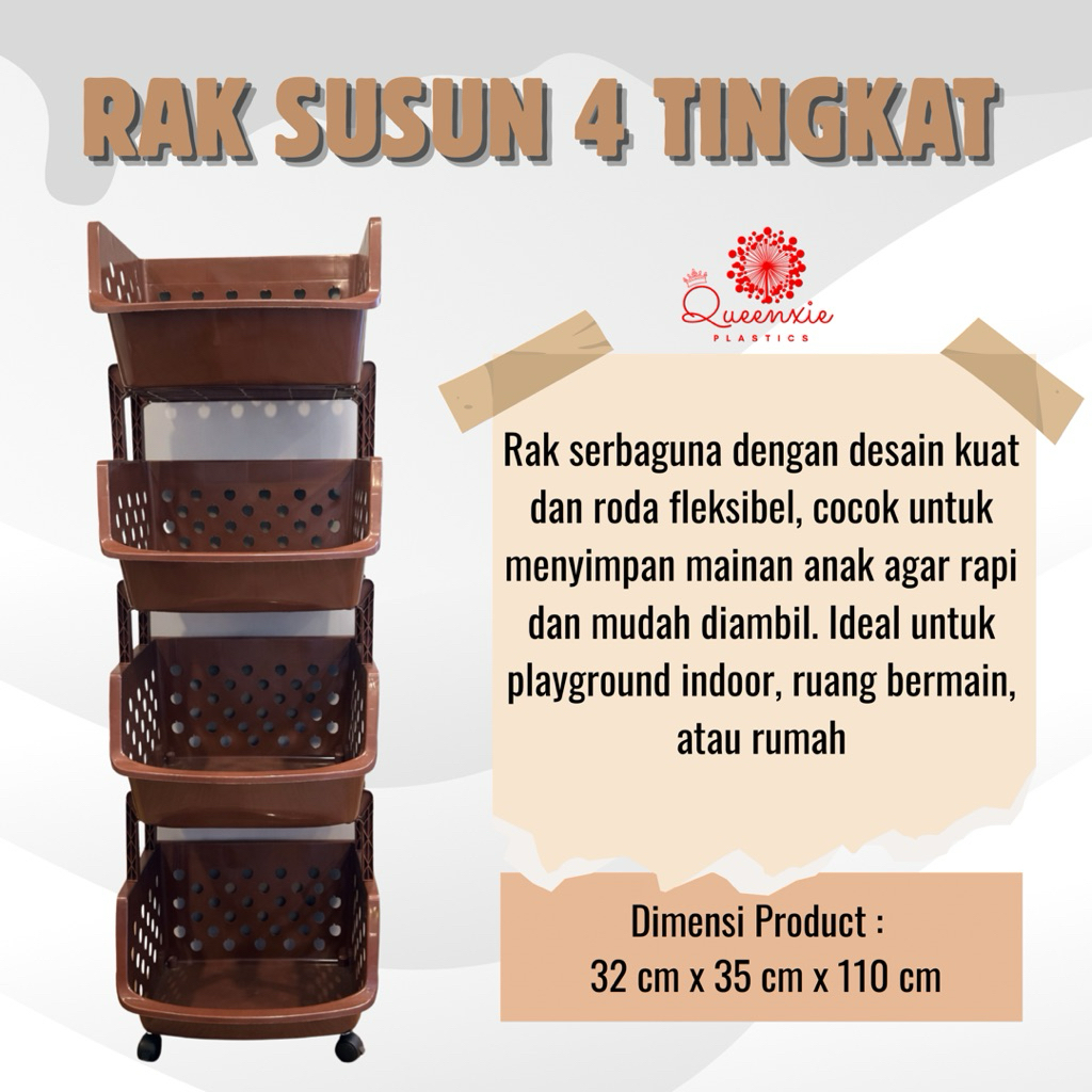 Jual Rak Susun Serbaguna 4 Tingkat dengan Roda Portable Rak Buku/Mainan ...