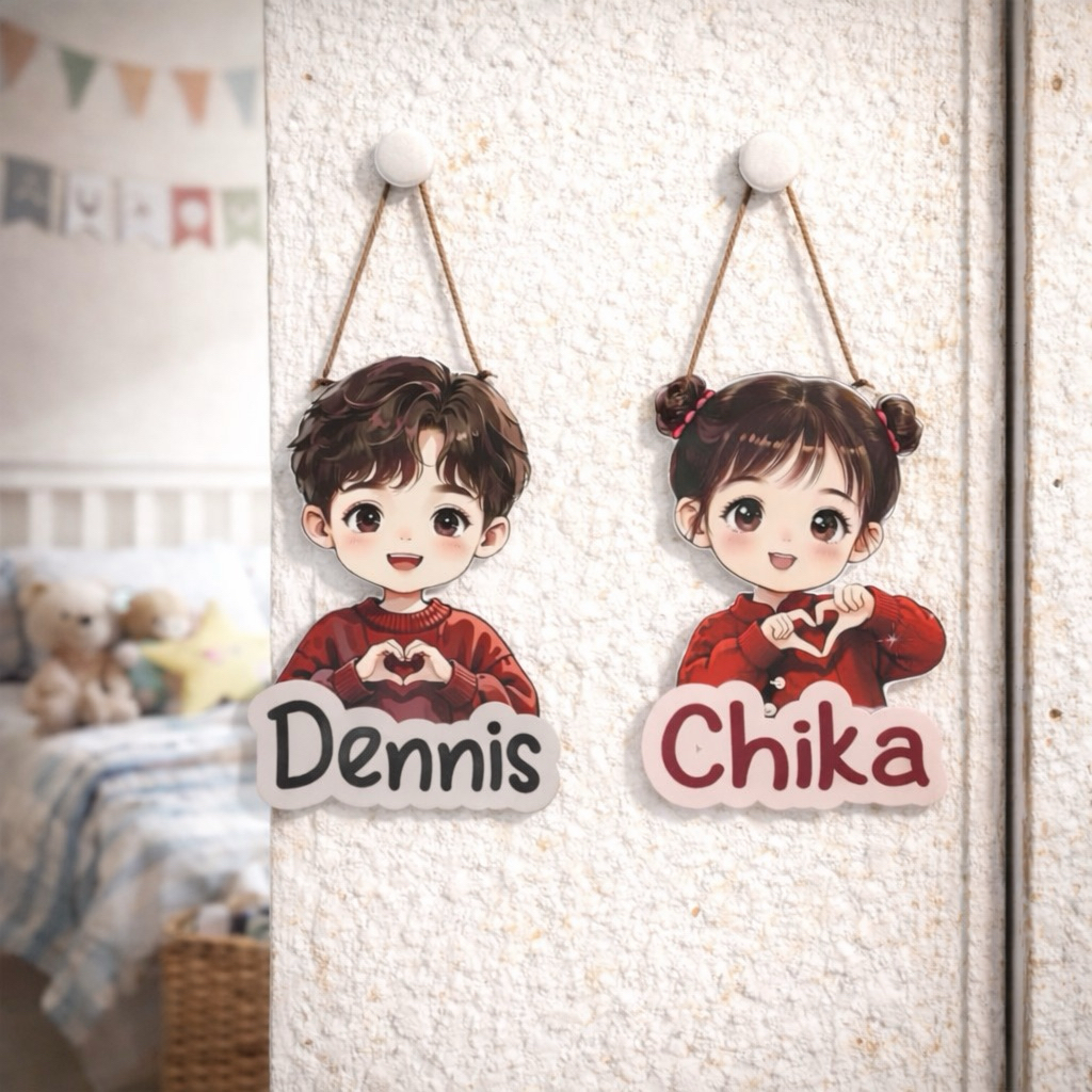 Prima Shabby Hiasan Dinding Kamar Anak Walldecor Custom Name Red Kids Size 15x20cm