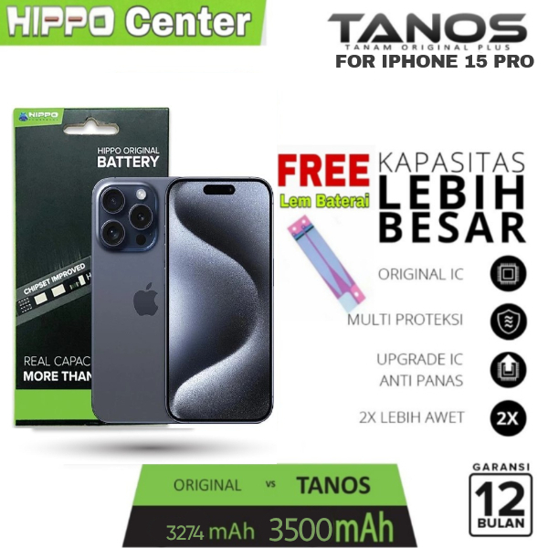 Jual Baterai Hippo iPhone 15 PRO Battery Hippo Tanos iPhone 15 PRO ...