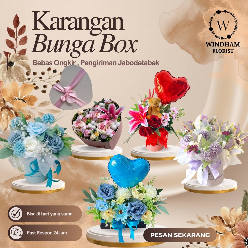 Jual karangan Bunga Artificial Bloom Box Flower Kupu Kupu Balon Congrat ...