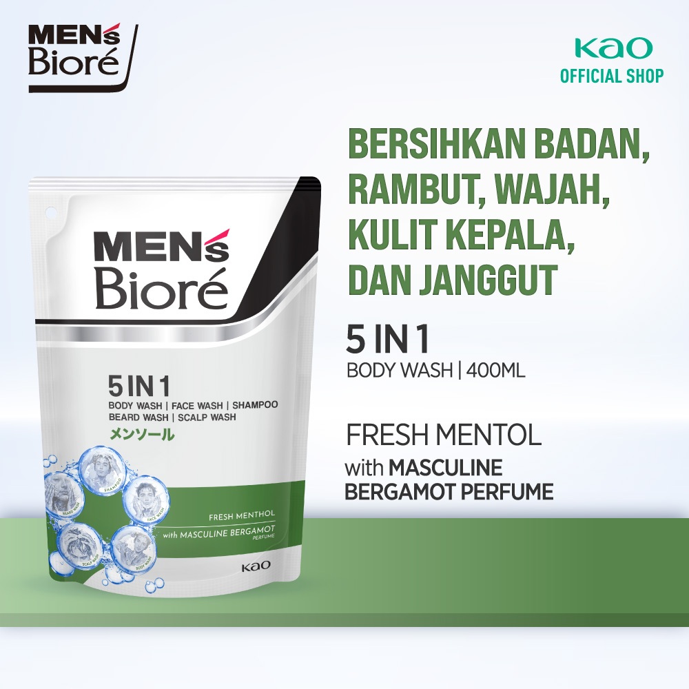Jual Men's Biore 5 in 1 Shampoo & Sabun Mandi Cair Pria Fresh Menthol ...