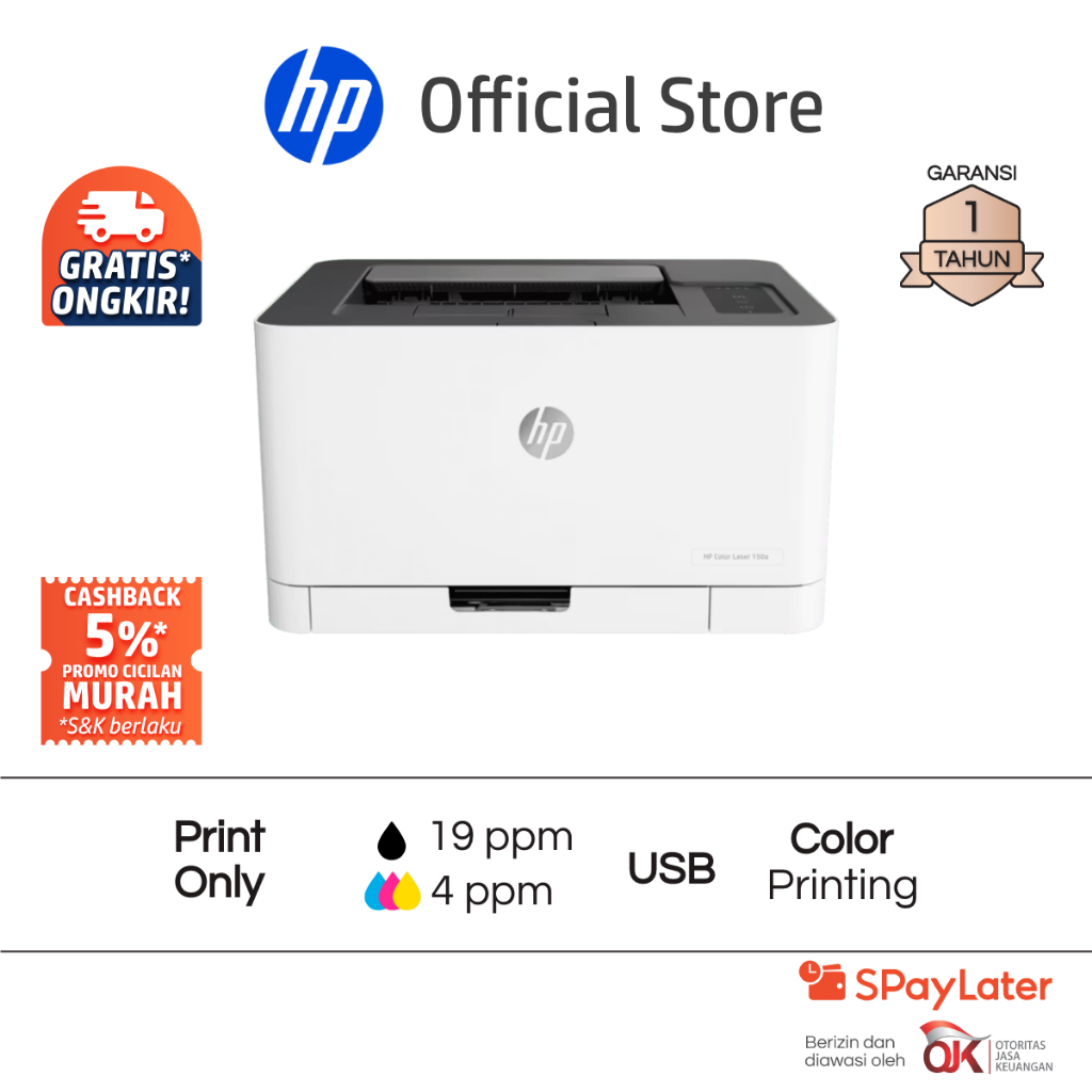 Printer HP Laser 150a / 150nw Print Only USB / Wifi Color Colour Warna Garansi 1 Tahun Promo Murah Gratis Ongkir Official