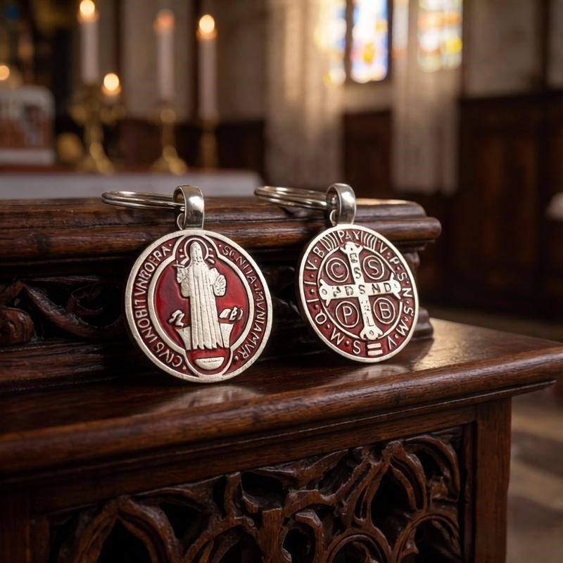 Gantungan Kunci Medali Benediktus Katolik Perlindungan Proteksi