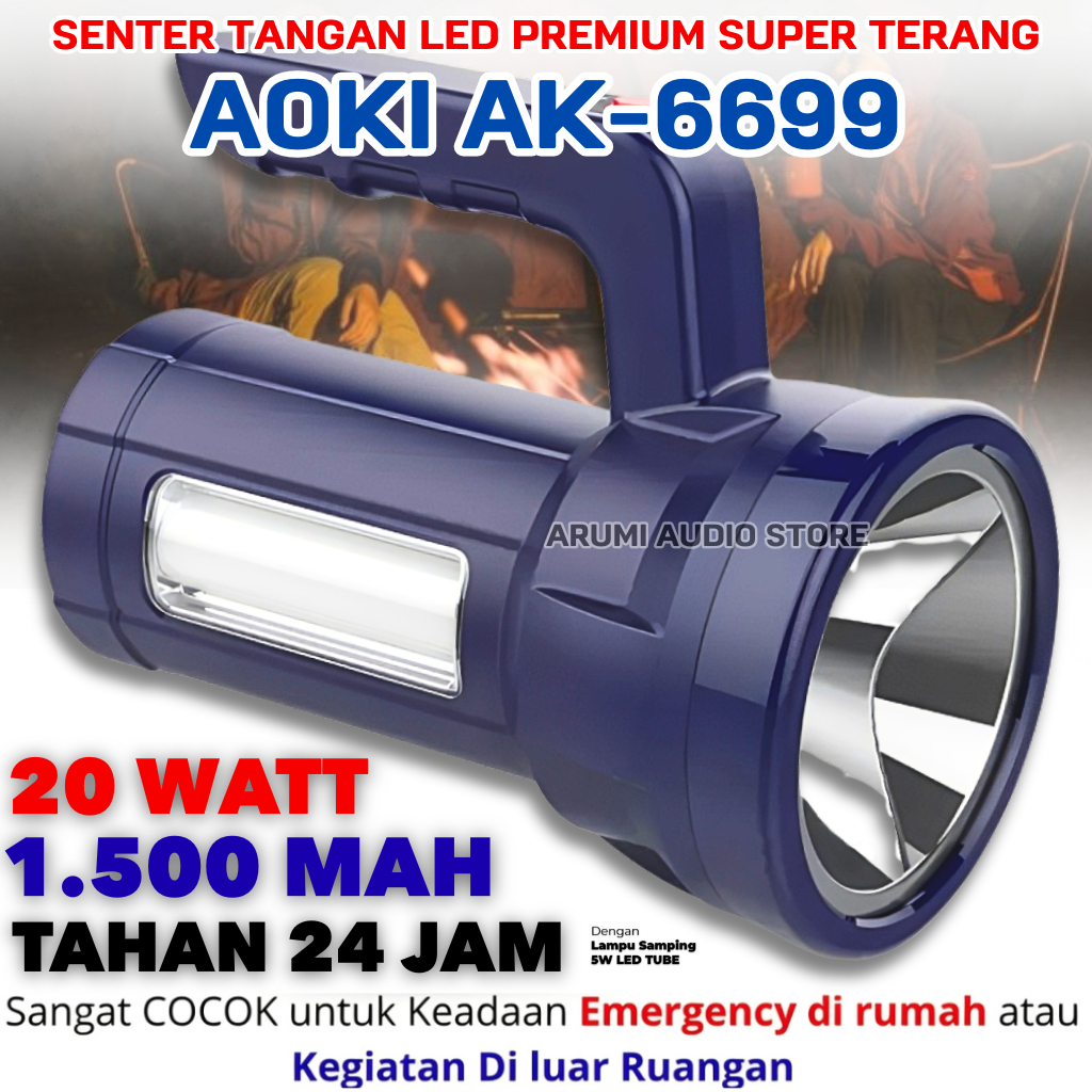 Jual Senter LED Multifungsi AOKI AK-6699 20W+7SMD Lampu Samping Baterai ...