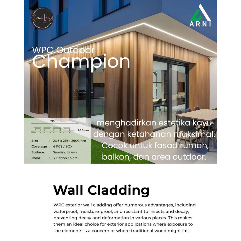 Jual WPC Outdoor Wall Cladding Champion – Panel Dinding Eksterior Tahan ...