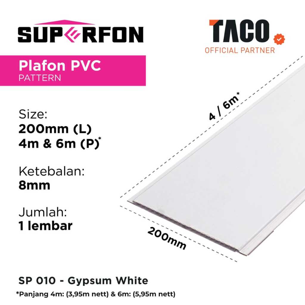Jual Plafon PVC TACO Superfon SP 010 F Doff Gypsum White Putih Polos ...