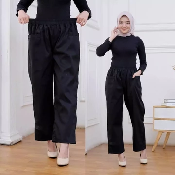 Kanaya Celana Kulot Panjang Wanita Korean Loong Pants Jumbo Bahan Katun Twill Pinggang Full