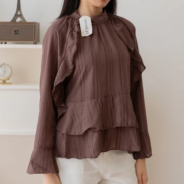 Karin Top Blouse Wanita Korea Ruffle Lengan Panjang E.269