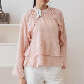 Karin Top Blouse Wanita Korea Ruffle Lengan Panjang E.269