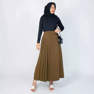 Cullote Pleats Celana Kulot Husna Kancing 2 Celana Wanita Highwaist Premium Rok Kulot Cellie