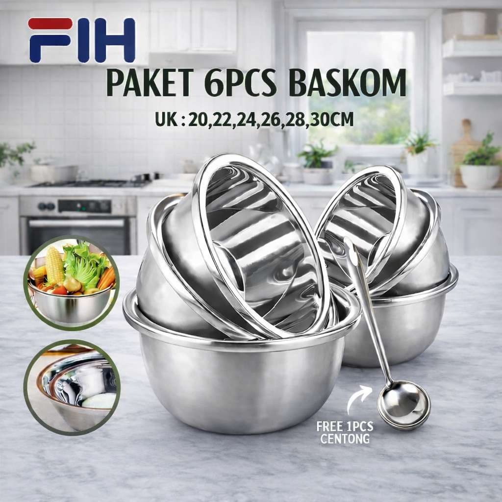 Jual “COD” baskom 6PCS Baskom Keluarga Kapasitas Besar Stainless 304 ...