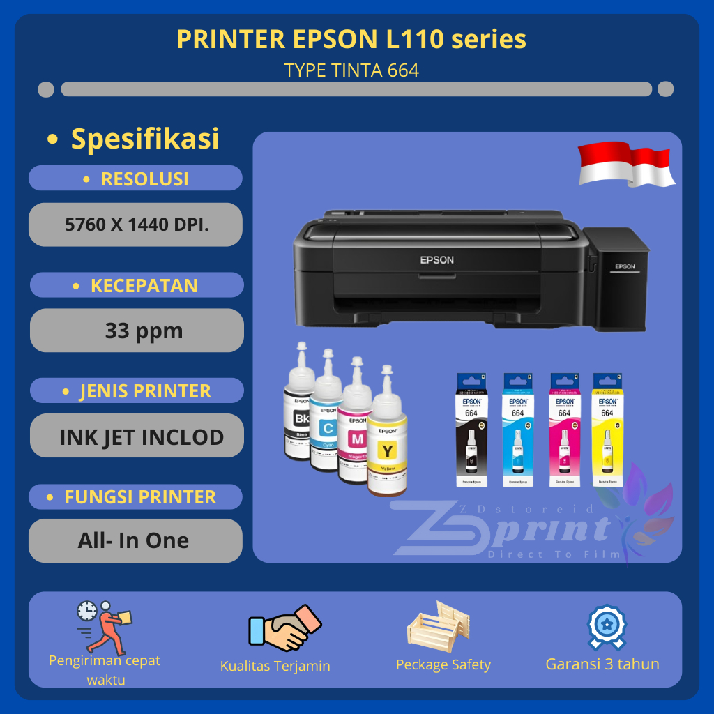 Jual EPSON L110 Printer Single Print 4 Warna Cetak Tajam Foto Dokumen ...