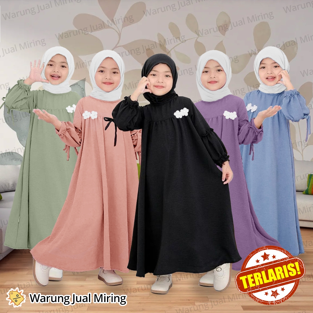 Baju Gamis Abaya Anak Perempuan Sakura 2-16 Tahun Crinkle Airflow Dress Setelan - foto 1
