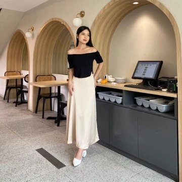 NAYNA Rok Satin Slik Premium Midi Lenght Panjang Satin Skirt Rok Slik Korean Style Basic Wanita