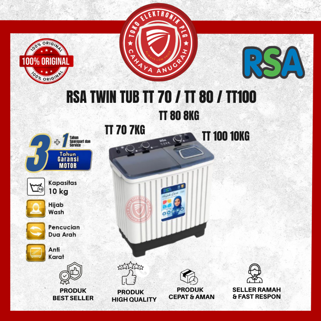 Jual Mesin Cuci 2 Tabung RSA 7KG / 8KG / 10KG - TT70 / TT80 / TT100 ...