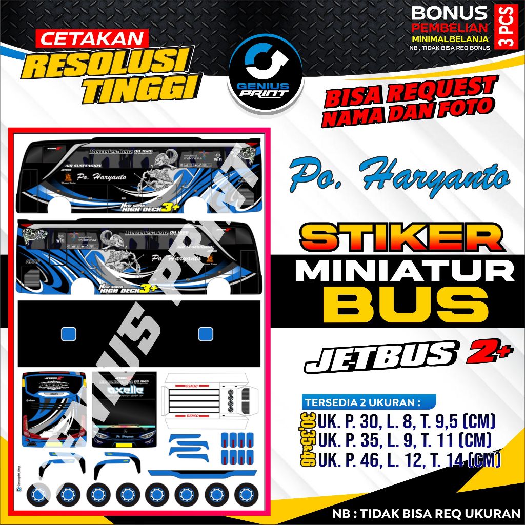 Jual Stiker A3 Miniatur Bus [ JETBUS 2+ ] Livery PO. Haryanto #2 ...
