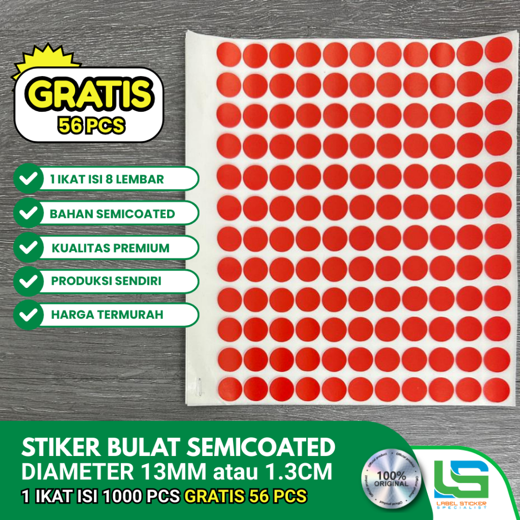 Jual LABEL STIKER BULAT WARNA MERAH BAHAN SEMICOATED DIAMETEER 13MM ...