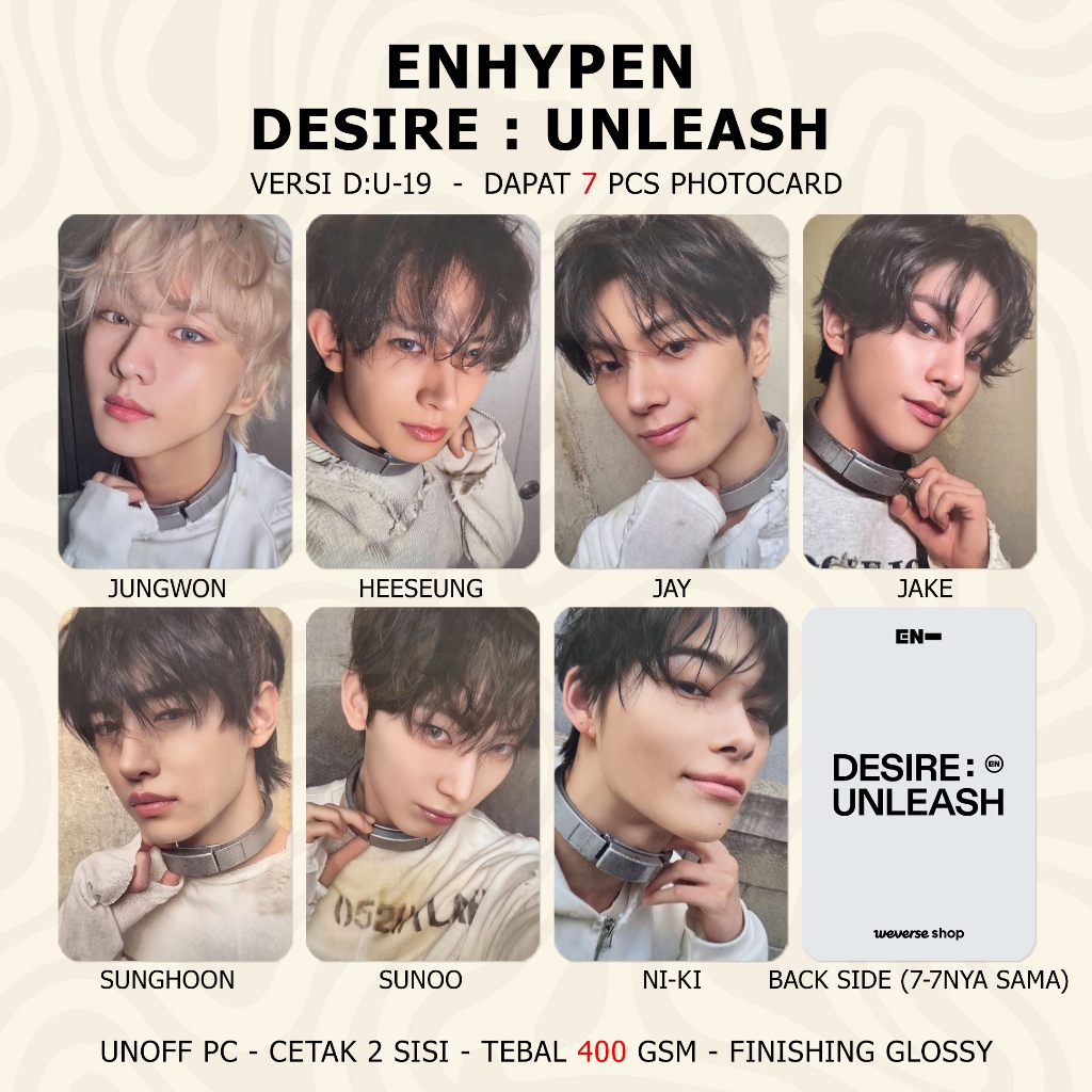 Jual (DAPAT 7 PCS) Photocard ENHYPEN DESIRE UNLEASH Unofficial PC