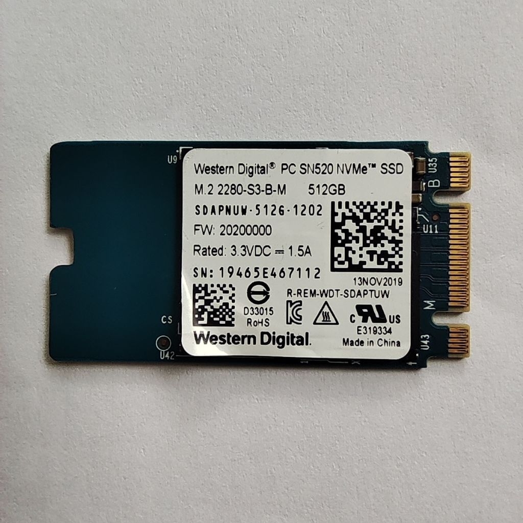 Lenovo X280 WWANスロットにて使用可能 Western Digital 512GB PCIe
