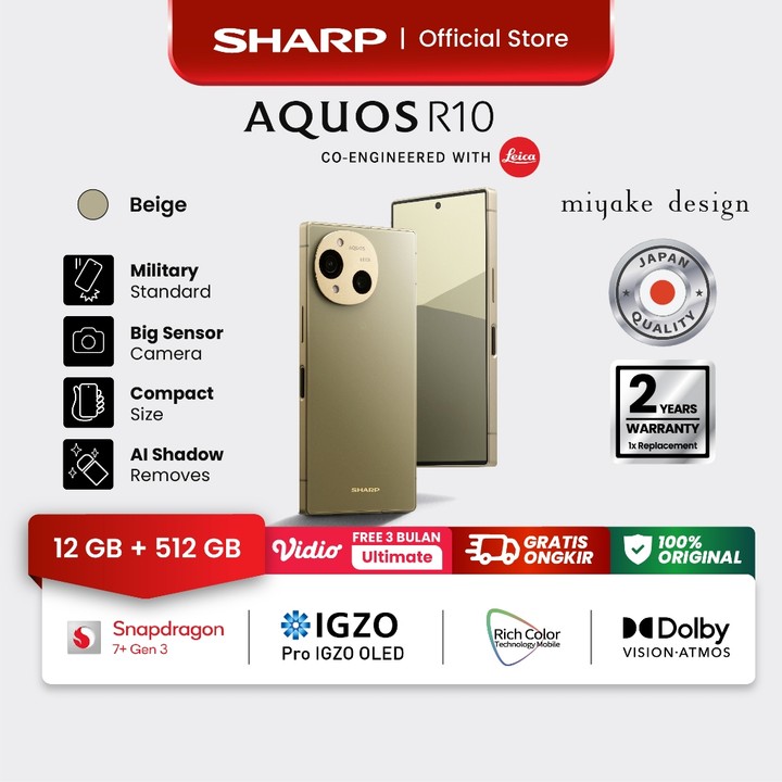 SHARP AQUOS R10 | 12/512 GB | Beige Color | Snapdragon 7+ Gen 3 | 5000 mAh | Pro
