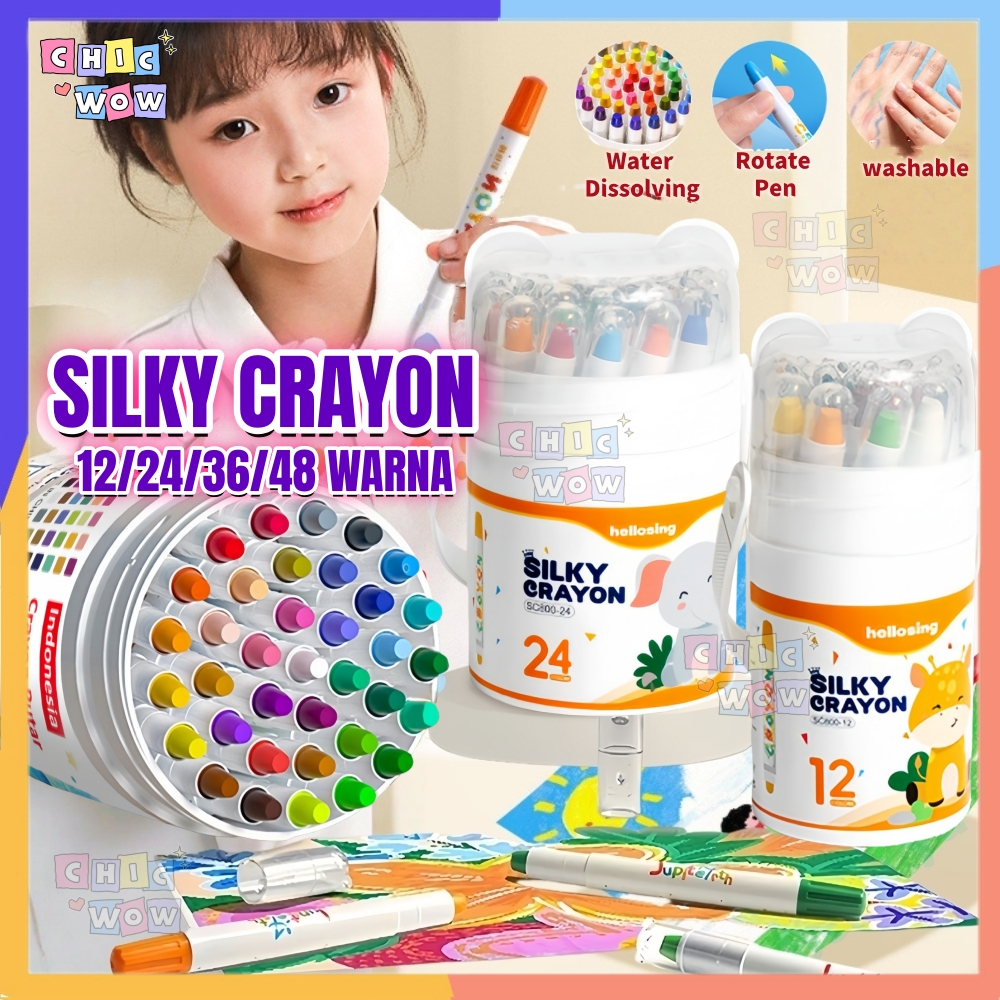 Jual Free Brush 12/24/36/48 pcs Crayon For Kids- Washable Non Toxic ...