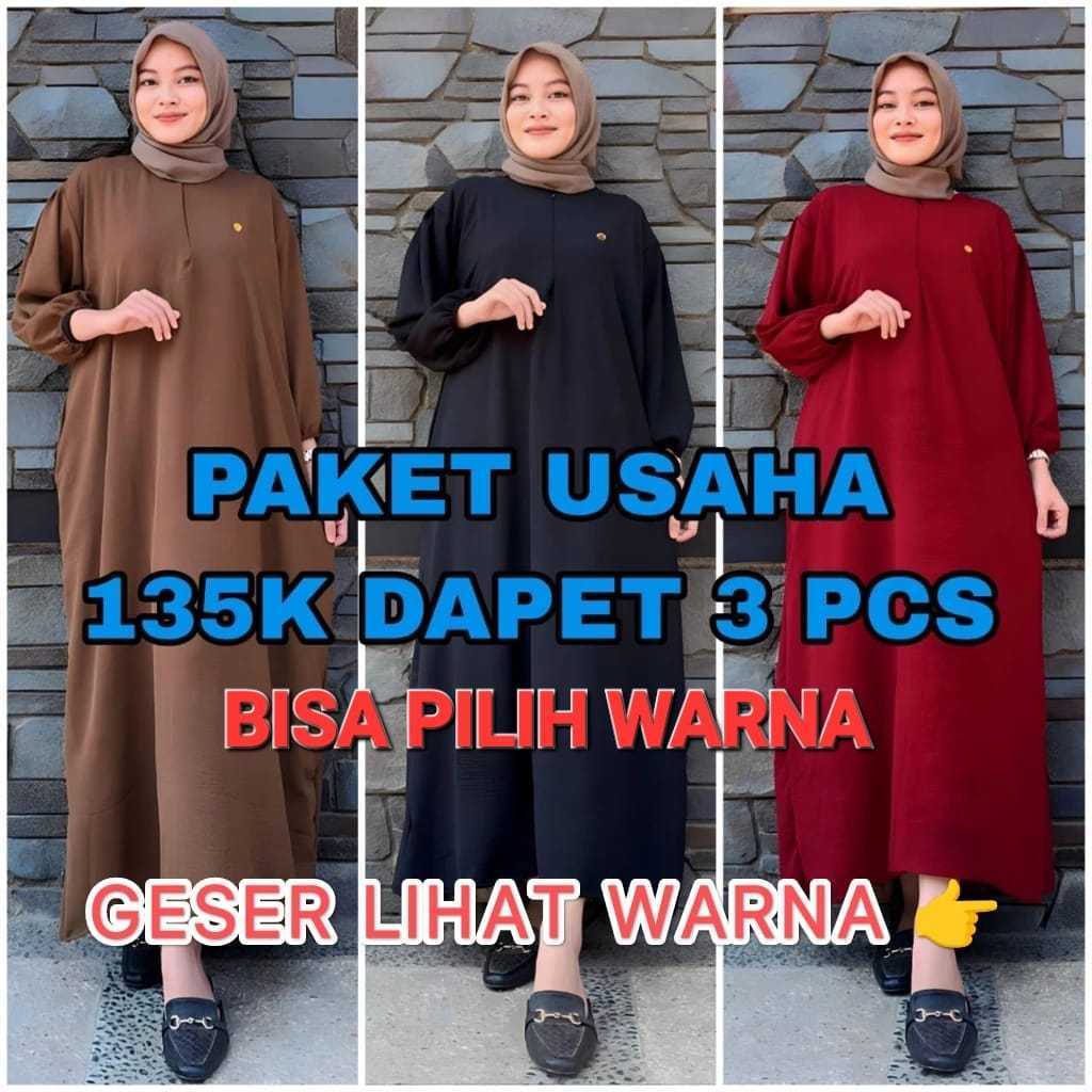 PAKET HEMAT GAMIS FATHIA LD 120CM PB125 CRINGKLE AIRFLOW DAPAT 3PCS