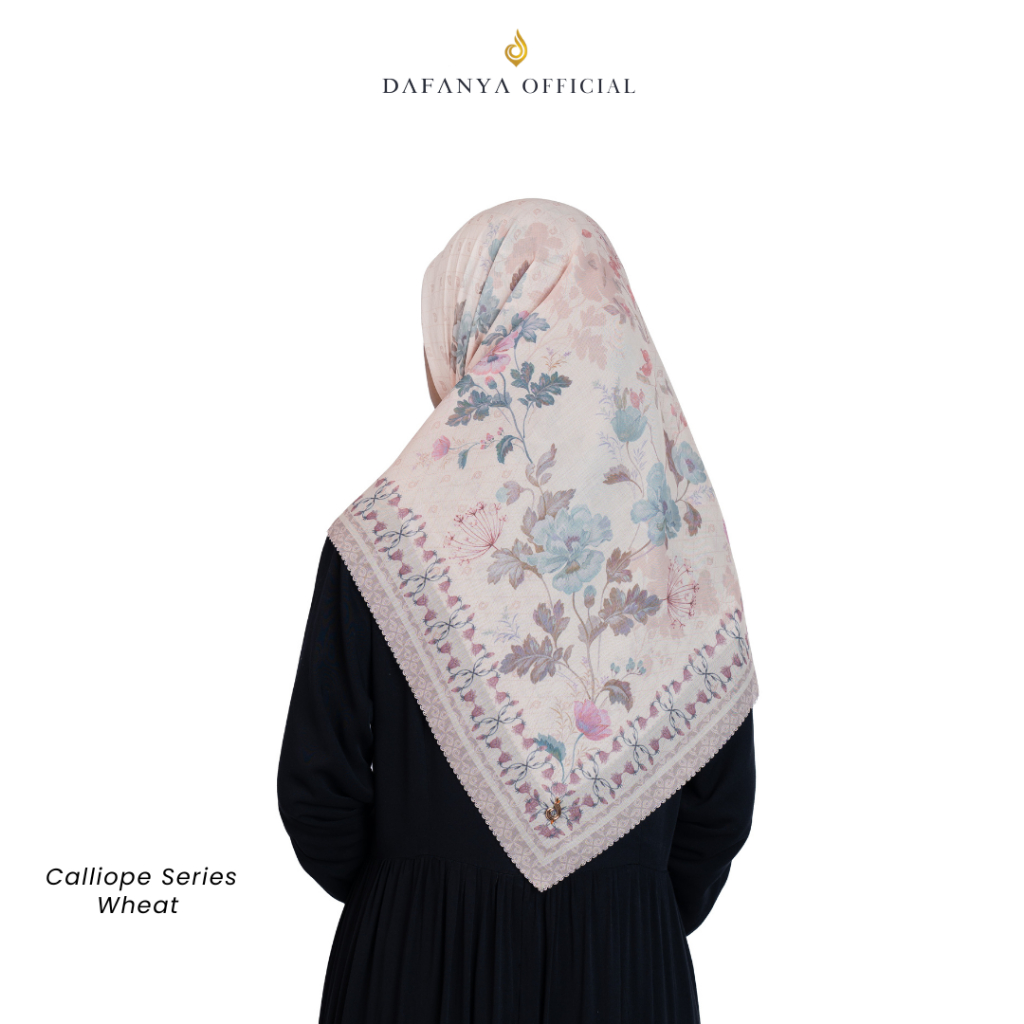 DAFANYA Syari 130x130 Calliope Series Jilbab Motif Floral Kerudung Segi Empat Hijab Scarf Bahan Voal Laser Cut