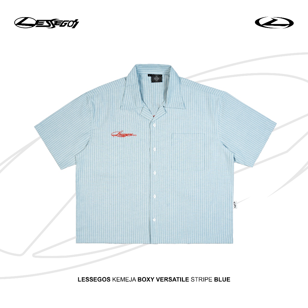 Jual Lessegos Kemeja Boxy Stripe Lengan Pendek Versatile Blue | Shopee ...