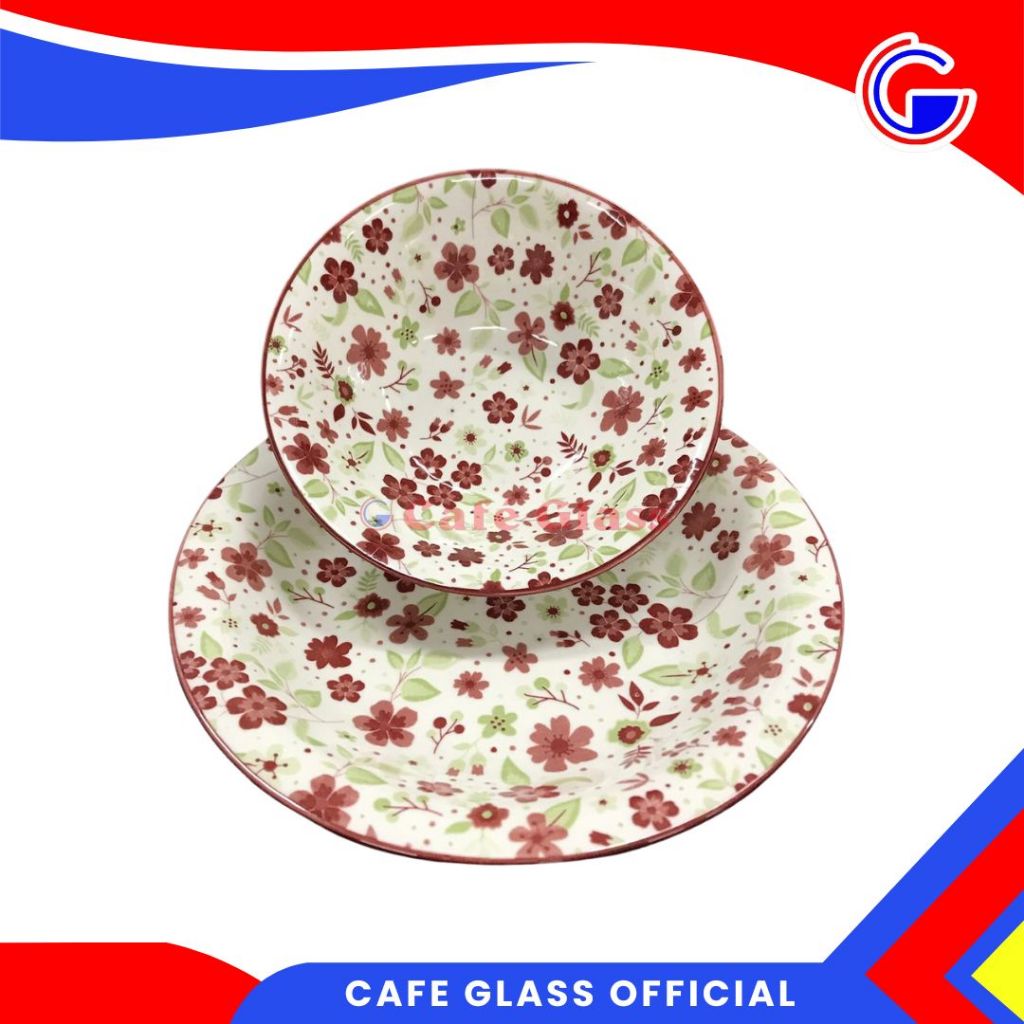 Pirng Keramik 9.25 Inch Formia Motif Bunga I Mangkok Keramik I Soup Plate Keramik I Salad Bowl