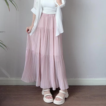 Fatayana Rok Korean Style Bangkok Susun Plisket Premium Wanita Maxi Skirt Flowy Mayung Rimple