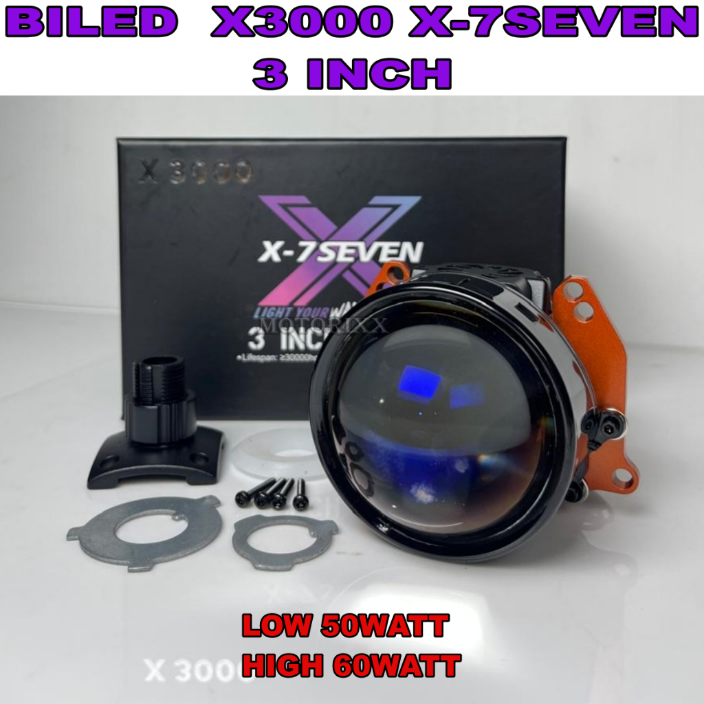 Jual Biled Projector X-7SEVEN X3000 3 inch Bluelens Triple Kipas Biled ...