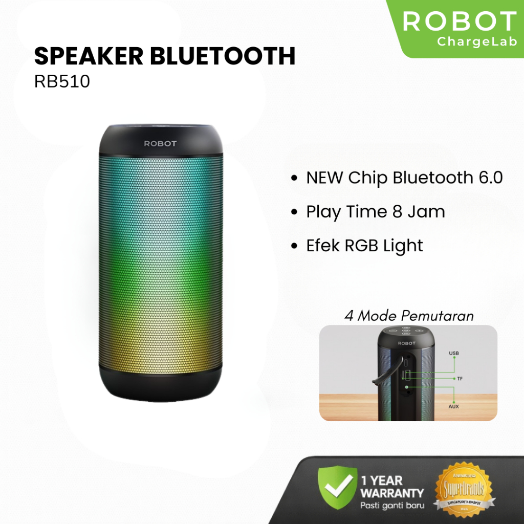 Jual ROBOT Speaker Bluetooth RB510 Superbass 10W IPX4 with RGB Light ...