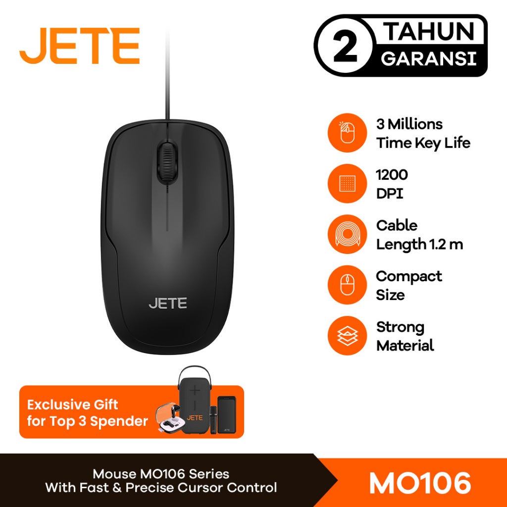 Jual JETE MO106 Mouse Kabel 1200 DPI Wired Optical Mouse Cable Kerja ...