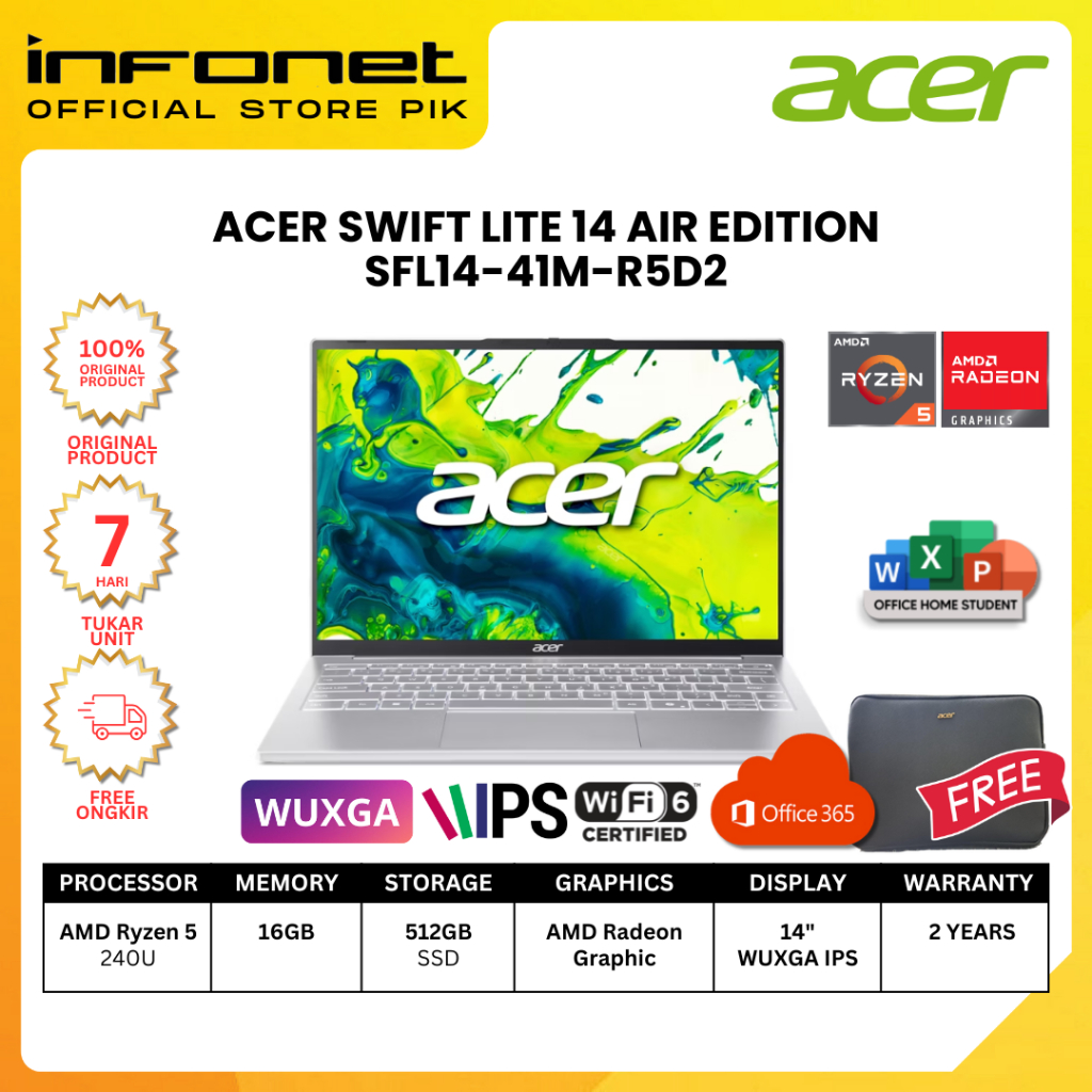 Jual ACER SWIFT LITE 14 AIR EDITION SFL14-41M-R5D2 RYZEN 5 240U 16GB ...