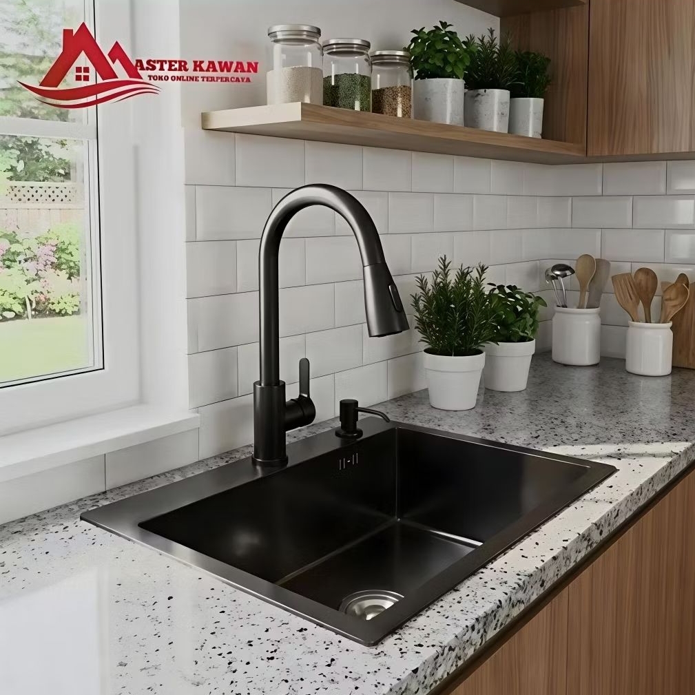Jual Paket Kitchen Sink 5040 BLACK /Bak Cuci Piring Stainless HANDMADE ...