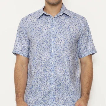 Highseas Kemeja Pria Full Print Motif Garis Abstrak Biru Putih MEJT