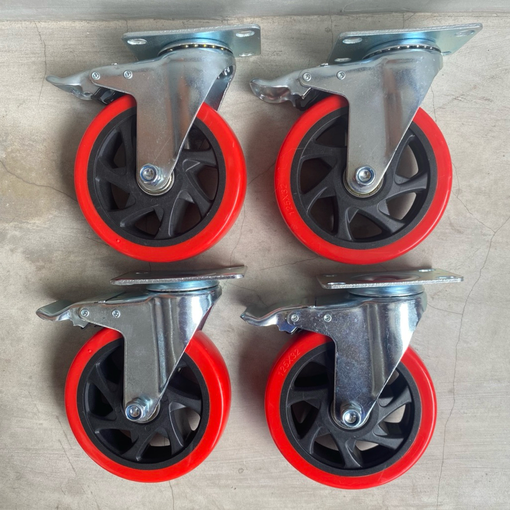 Jual PAKET 4 PCS ! RODA TROLLEY TROLI PU 5 INCH HIDUP+REM | Shopee ...