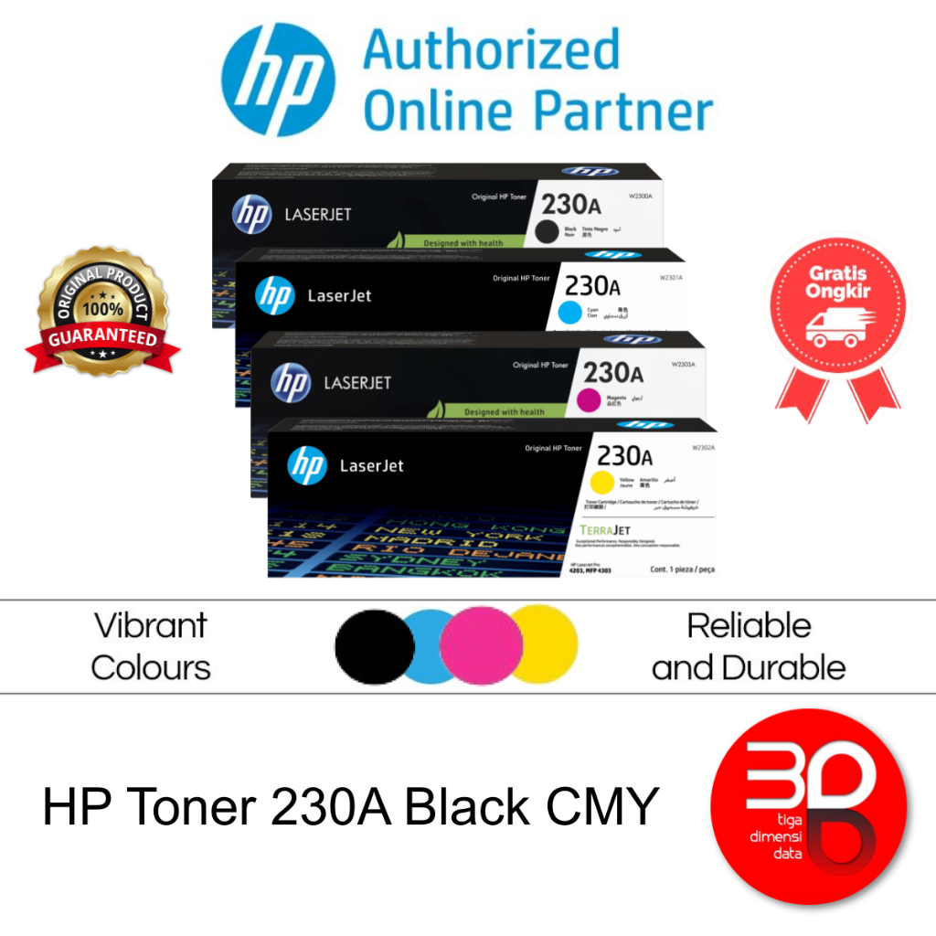 HP Toner 230A Black Cyan Magenta Yellow LaserJet Cartridge Original [W2300A W2301A W2302A W2303A]