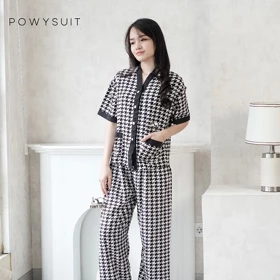 ST Vianca Piyama Motif Pita Love Powysuit Bahan Satin Lengan Pendek Celana Panjang Baju Tidur