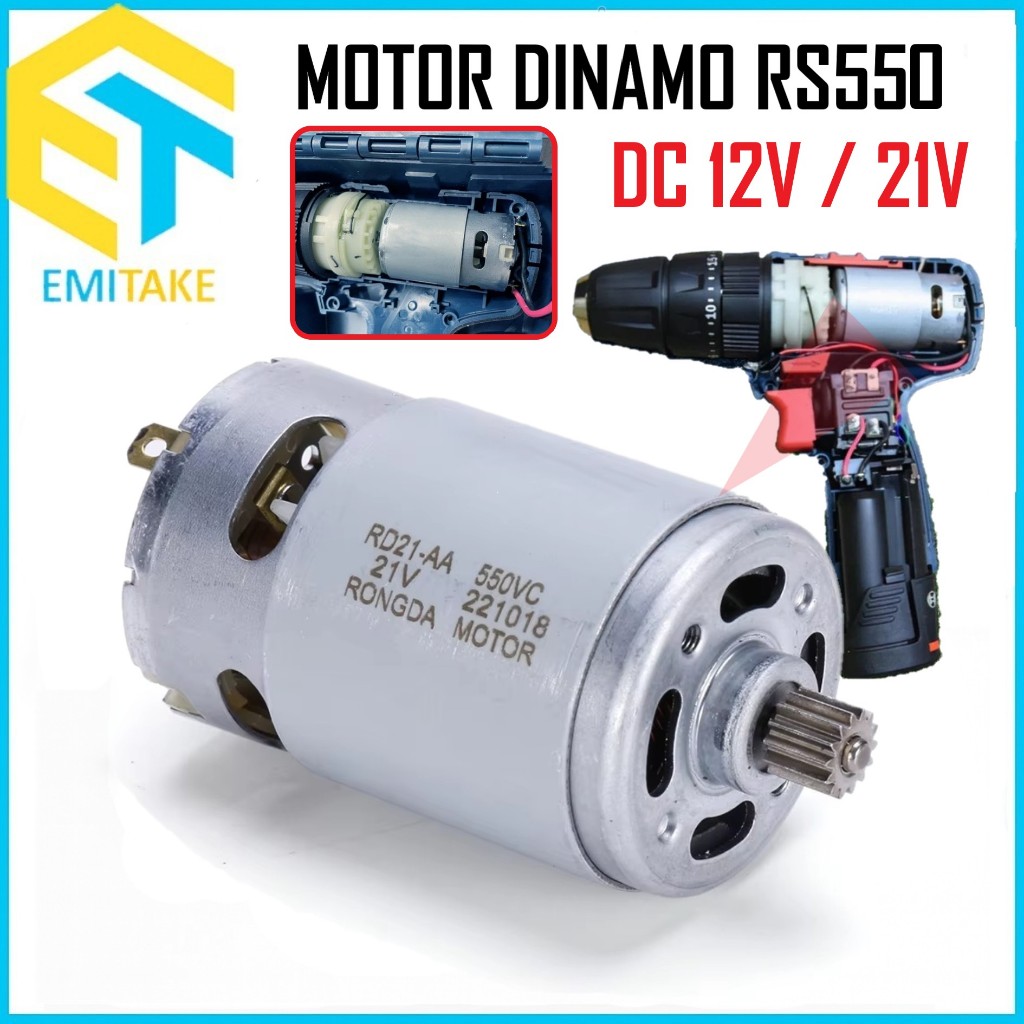 Motor Dinamo RS550 DC 12V 21V High Speed Dinamo Pengganti Mesin Bor Baterai Cordless