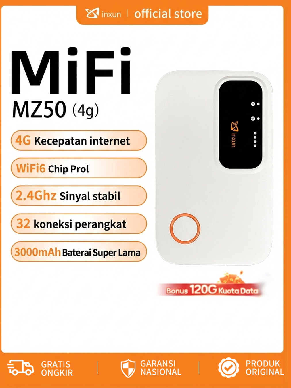 Jual XINXUN MZ50 Pocket Wifi 4G LTE Hotspot 3000 mAh Bonus 120 GB ...