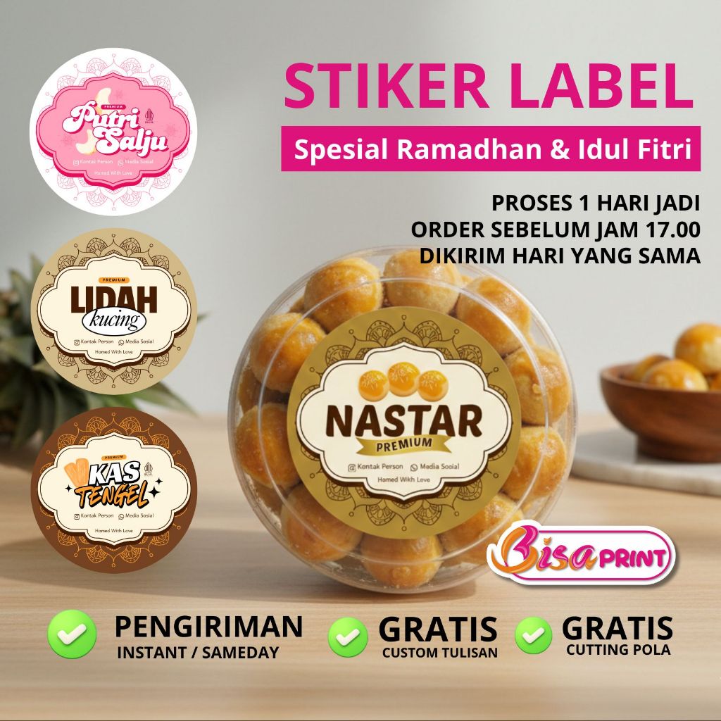 Jual Stiker Kue Custom Bulat A3+ | Sticker Kue Kering Lebaran | Stiker ...
