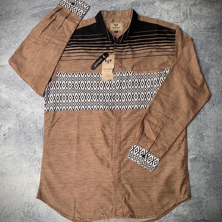 Kemeja Koko Garis Dada Motif Abstrak Kemeja Koko Pria Lengan Panjang