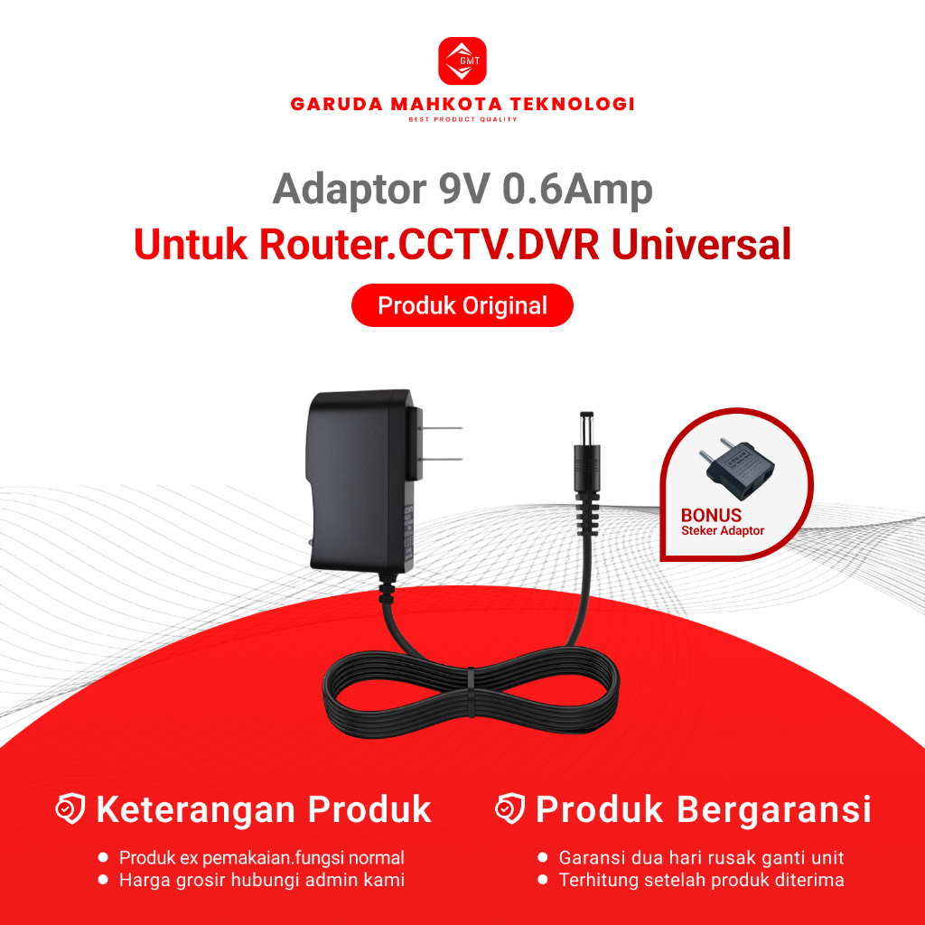 Jual Adaptor 9V-0.6A Untuk Router Modem Decoder Mainan DVR Universal ...