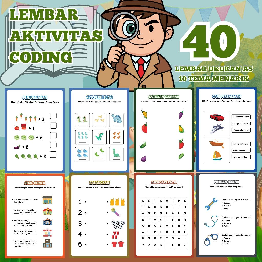 Jual 40 Lembar kertas aktivitas Coding anak 2-12 Tahun – worksheet ...